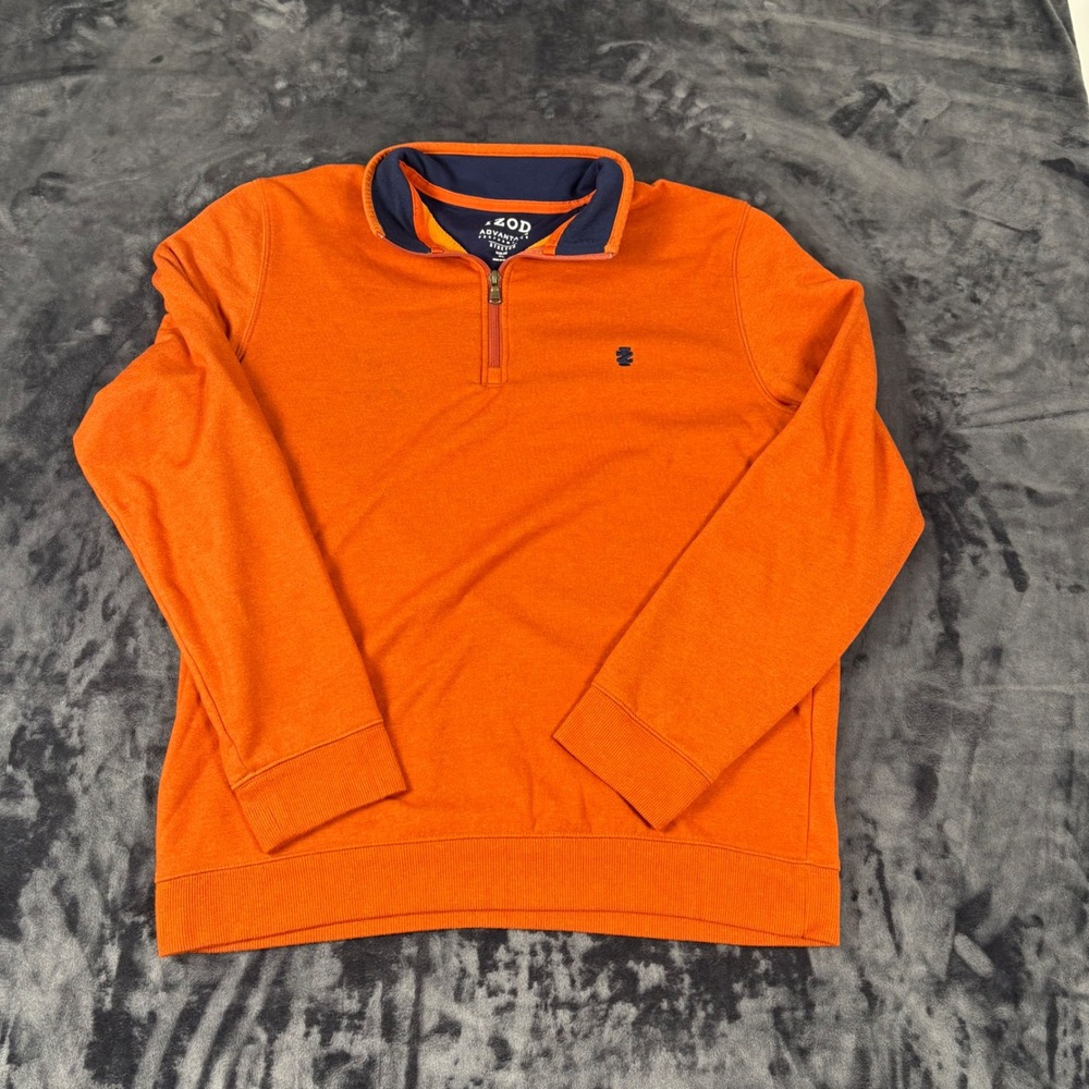 IZOD Pullover Mens XL Orange Advantage Performance Stretch Slim Fit 1/4 Zip